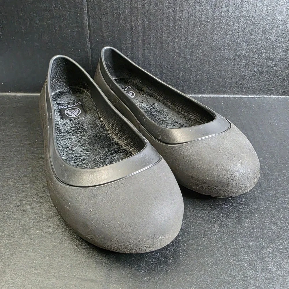 Crocs Alice Work Black Fleece Lined Slip Resistant‎ Flats Womens Size 6